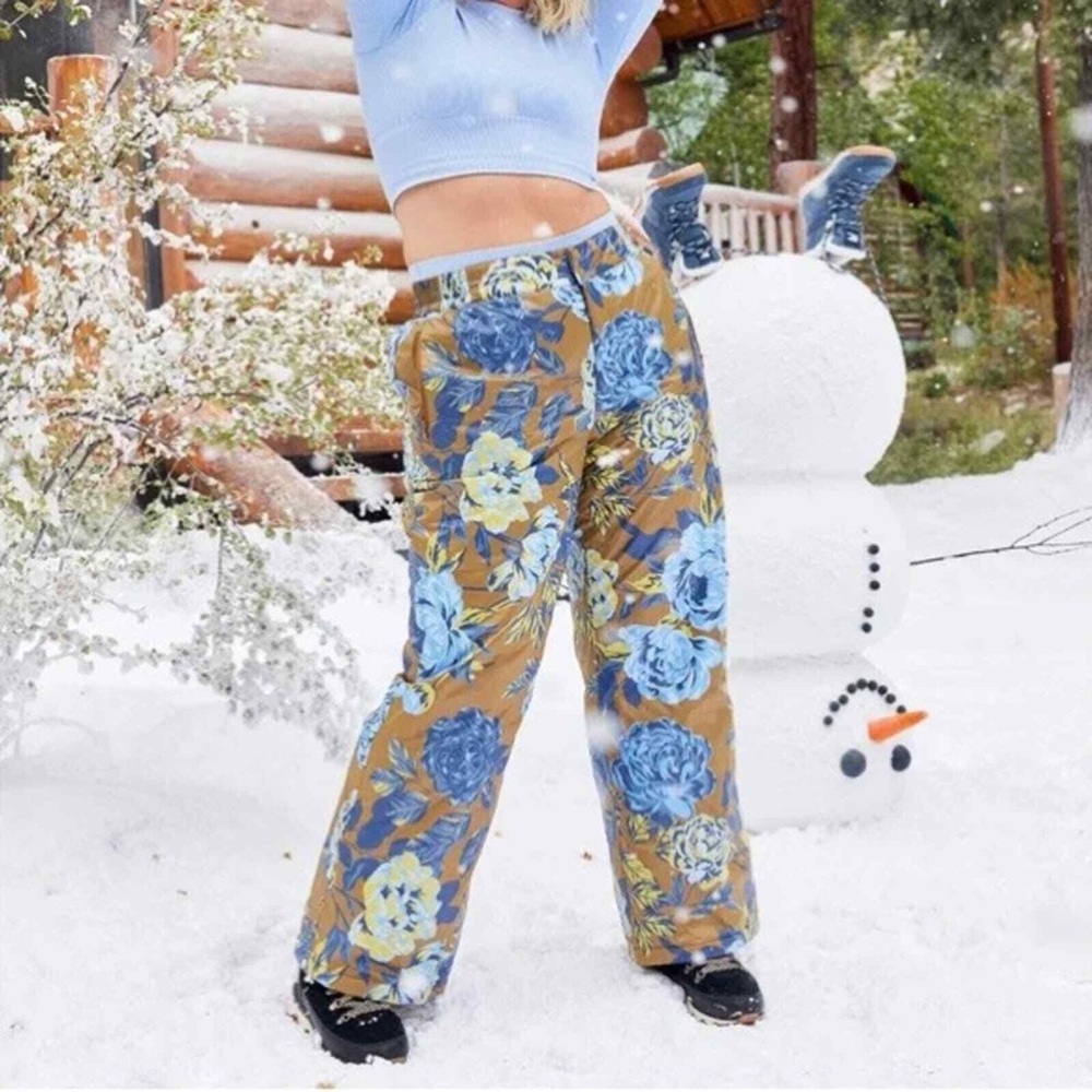 NWT aerie offline chillside padded puffer pants large in floral brown